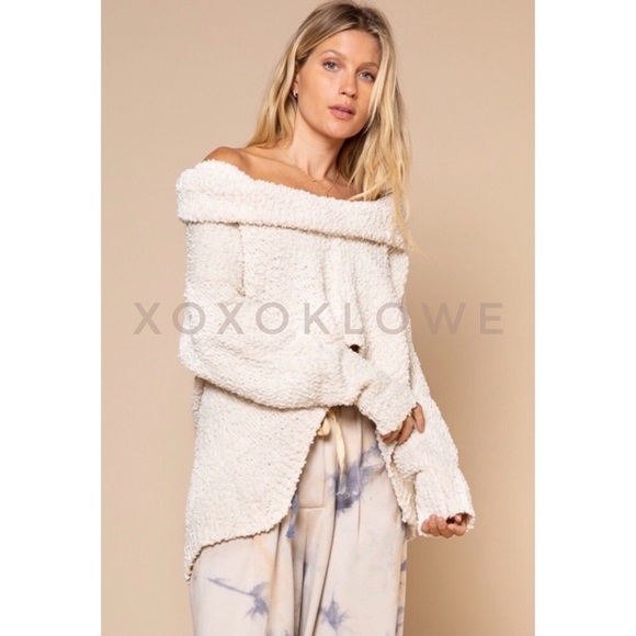 LAST ONE POL Cream Draped Cowl Neck Sweater Popcorn Knit Relaxed Fit - Picture 6 of 12